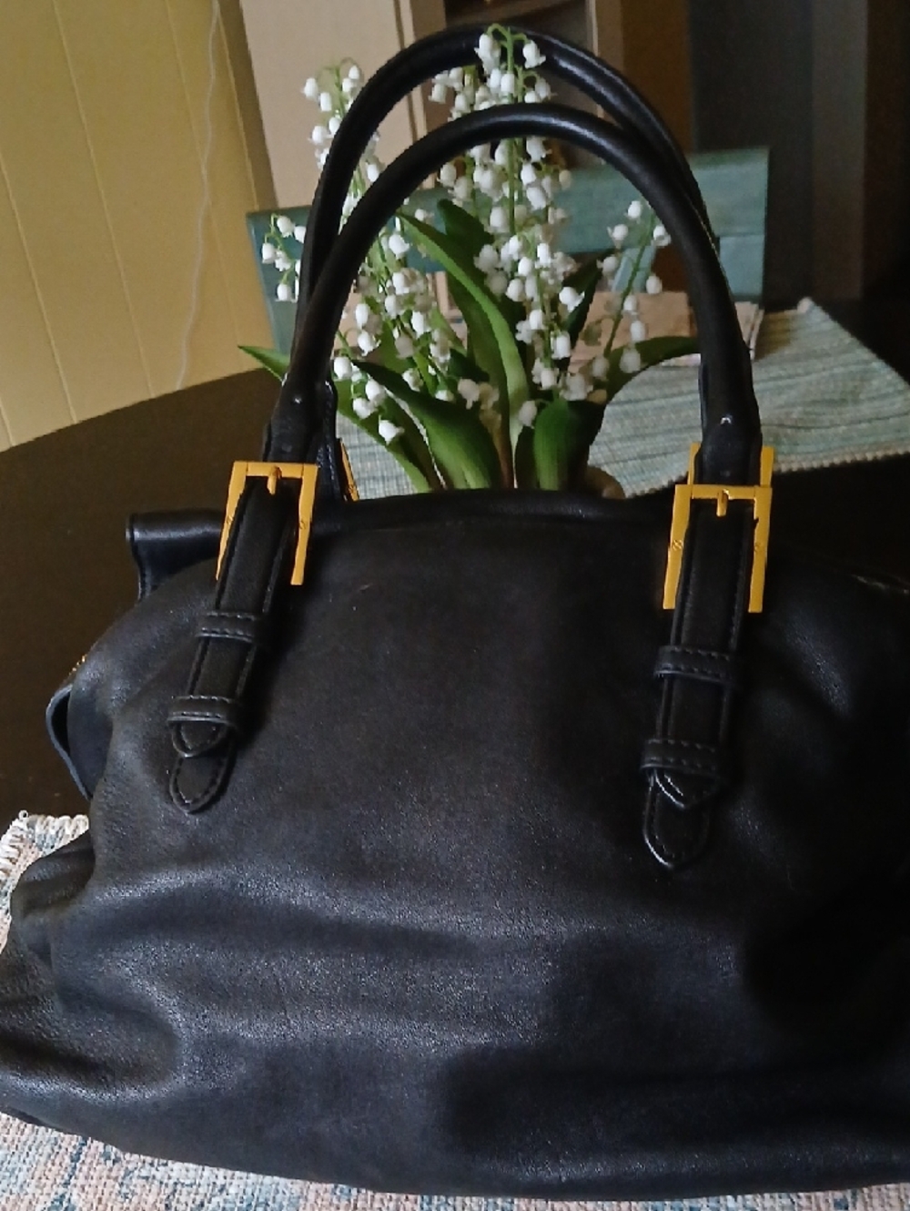 Tory Burch Black Leather Satchel with Gold Accents - Picture 3 of 11